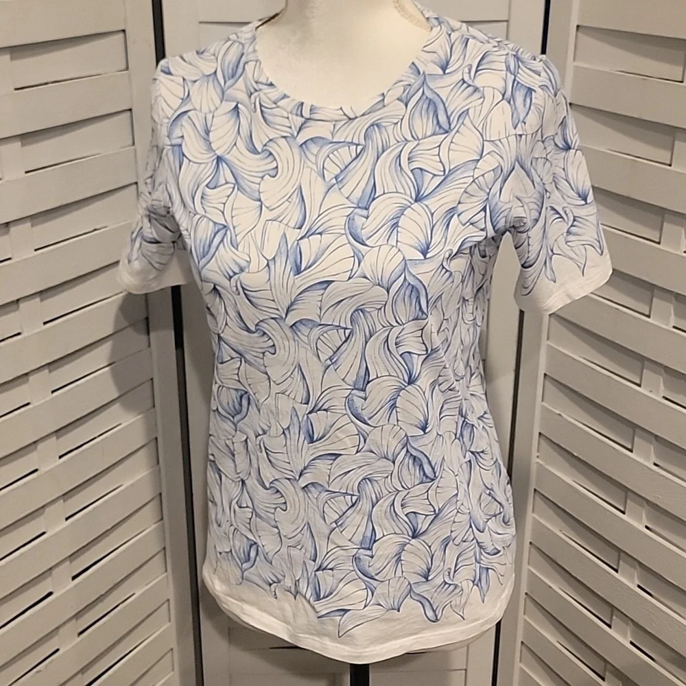 Tory Burch Blue And White Geometric Design T Shirt Size XS - Picture 1 of 6